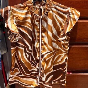 Voy Zebra Print Ruffle Sleeve Blouse